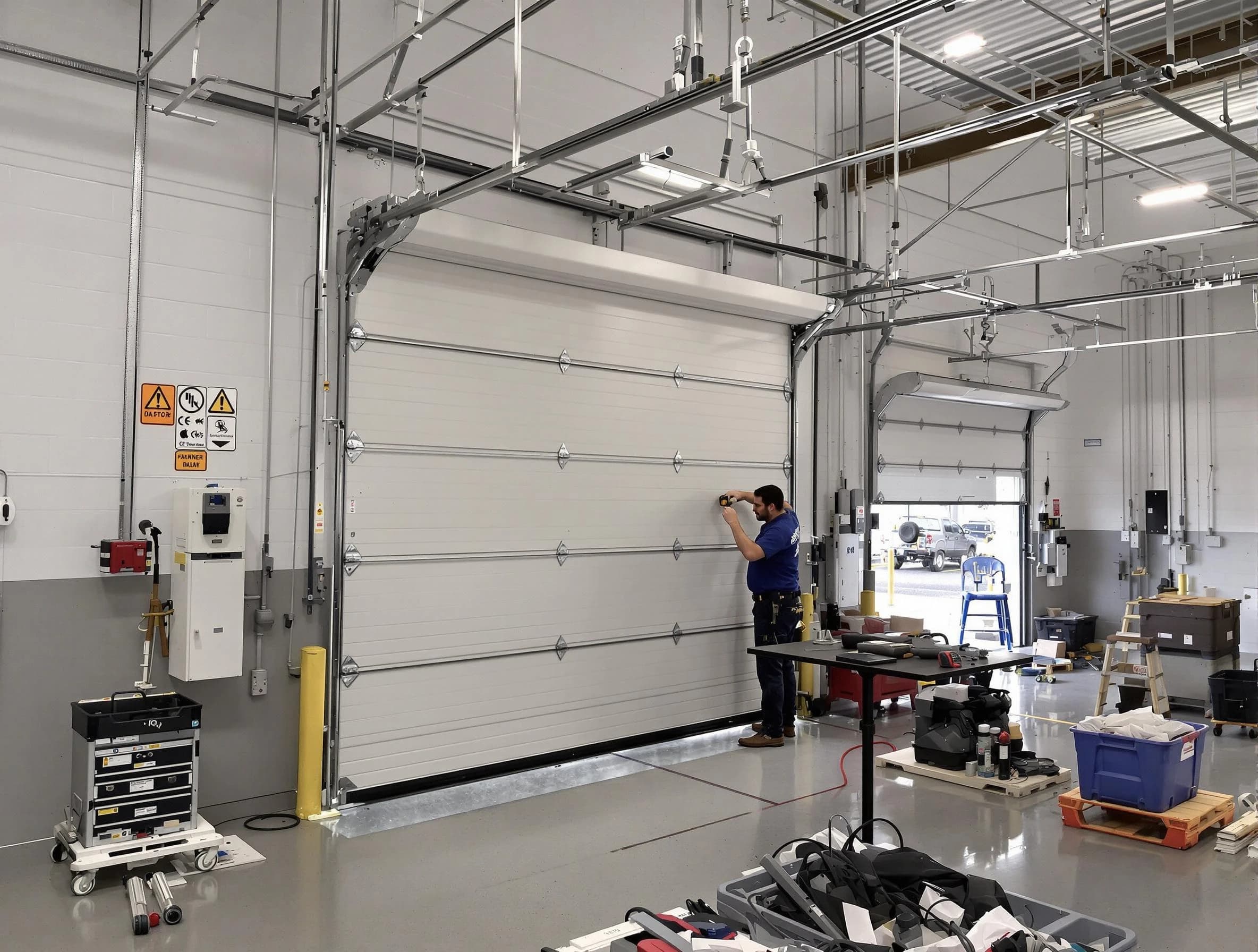 Commercial garage door repair being performed by Moody Garage Door Repair expert in Moody