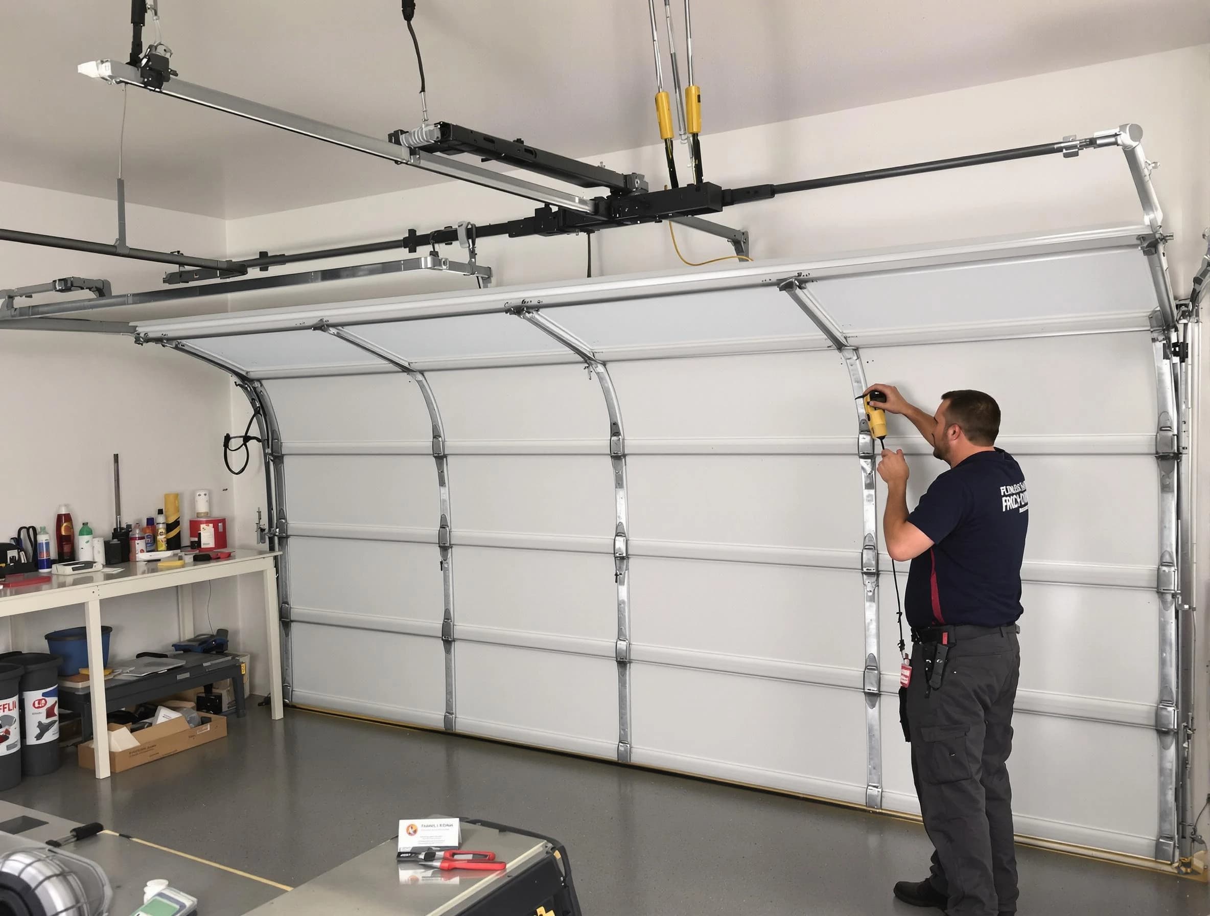 Moody Garage Door Repair certified technician performing overhead door system repair in Moody