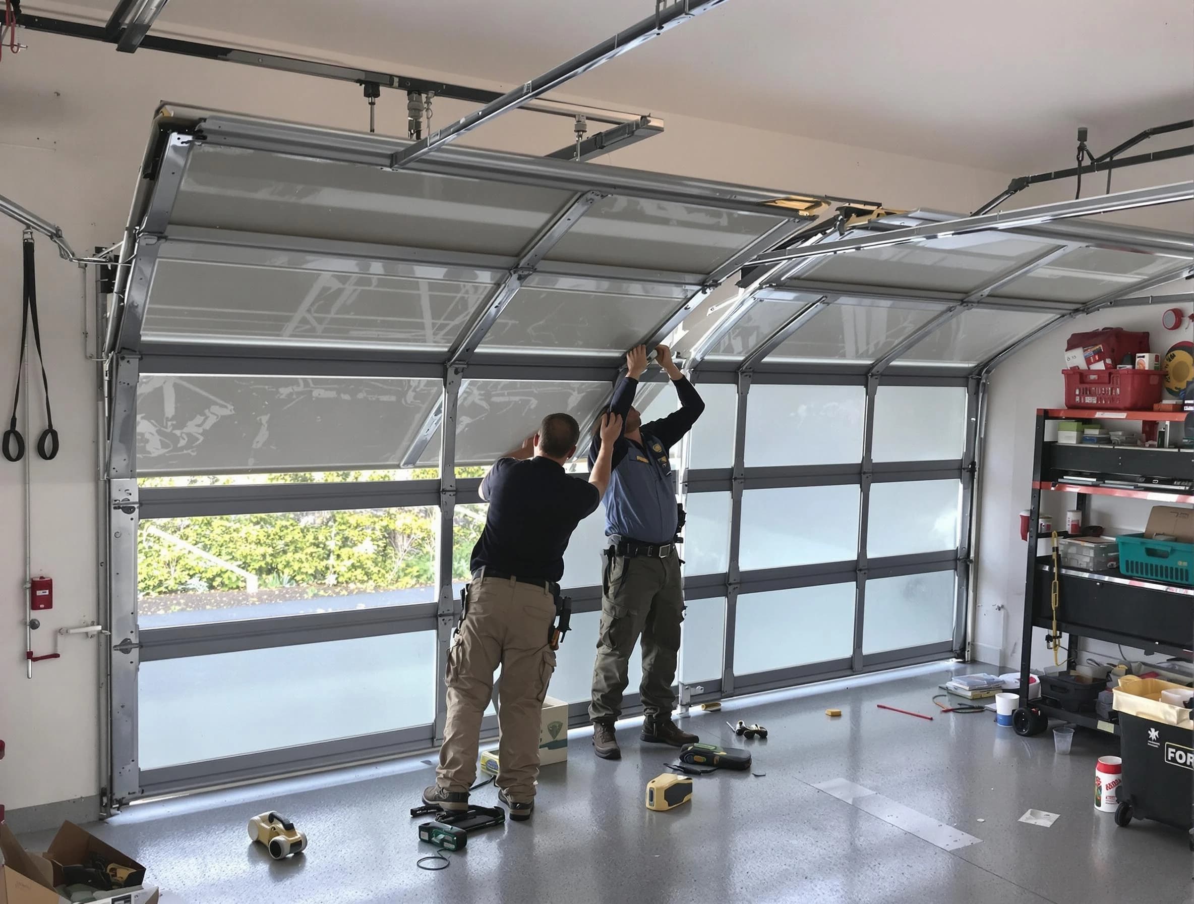 Moody Garage Door Repair expert performing precise panel replacement on Moody garage door