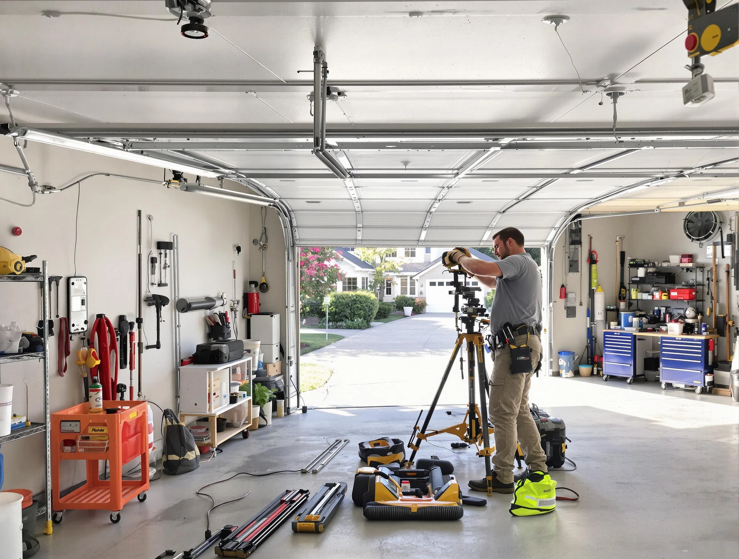 Moody Garage Door Repair specialist performing laser-guided track alignment in Moody
